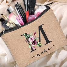 Load image into Gallery viewer, Customized Personalized Name Linen Cosmetic Bag Bridesmaid Clutch Outdoor Travel Beauty Makeup Bag Bachelor Party Lipstick Bag