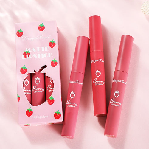 3 Pcs Sweet Liquid Lipstick Set Matte Velvet Lip Glaze Waterproof Long Lasting Non-marking Natural Lip Tint Cosmetic Kit YZL1