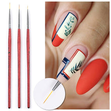 Load image into Gallery viewer, 3Pcs French Stripe Nail Art Liner Brush Set Tips Ultra-thin Line Drawing Pen Dual End UV Gel Painting Brushes Manicure Tools