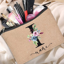 Load image into Gallery viewer, Customized Personalized Name Linen Cosmetic Bag Bridesmaid Clutch Outdoor Travel Beauty Makeup Bag Bachelor Party Lipstick Bag