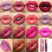 Load image into Gallery viewer, Waterproof Diamond Shimmer Glitter Lip Gloss 18 Colors Matte Glitter Liquid Lipstick Diamond Pearl Colour Lip Gloss Sexy Make Up