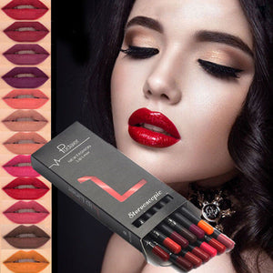 6 12Pcs/Set Waterproof Pencil Lipstick Set Pen Matte Lip Liner Long Lasting Makeup Pens Easy to Wear Non-stick Cup карандаш для