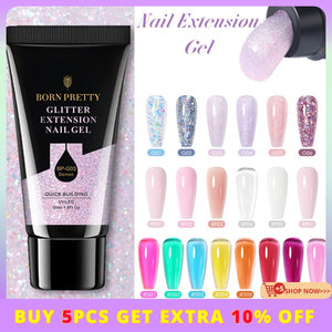 BORN PRETTY 30/20ml Glitter Acrylic Gel Finger Extension Silver Pink Extension Gel Soak Off Nail Art Gel Varnish