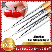 Load image into Gallery viewer, 3Pcs French Stripe Nail Art Liner Brush Set 3D Tips Line Stripes DIY Drawing Pen UV Gel Brushes Painting Pen Manicure Tools