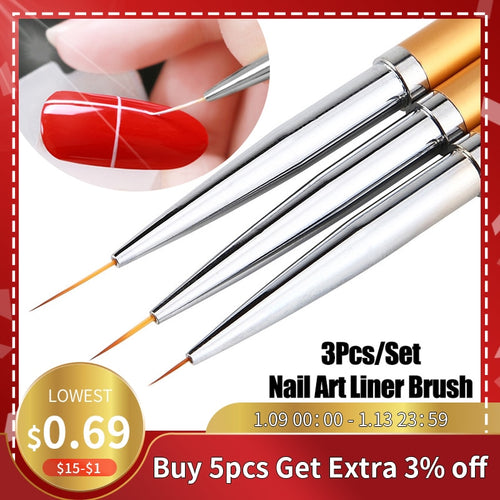 3Pcs French Stripe Nail Art Liner Brush Set 3D Tips Line Stripes DIY Drawing Pen UV Gel Brushes Painting Pen Manicure Tools