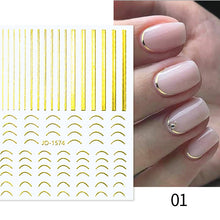 Load image into Gallery viewer, 1PC Silver Gold Lines Stripe 3D Nail Sticker Geometric Waved Star Heart Self Adhesive Slider Papers Nail Art Transfer Stickers