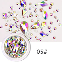 Load image into Gallery viewer, 1 Box Glitter 3D Rhinestones AB Flat Back Shiny Stones Nail Art Decorations Mixed Size Nail Gems Crystal Strass Accessories
