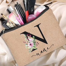 Load image into Gallery viewer, Customized Personalized Name Linen Cosmetic Bag Bridesmaid Clutch Outdoor Travel Beauty Makeup Bag Bachelor Party Lipstick Bag