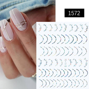 1PC Silver Gold Lines Stripe 3D Nail Sticker Geometric Waved Star Heart Self Adhesive Slider Papers Nail Art Transfer Stickers