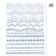 Load image into Gallery viewer, 1PC Silver Gold Lines Stripe 3D Nail Sticker Geometric Waved Star Heart Self Adhesive Slider Papers Nail Art Transfer Stickers