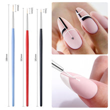 Load image into Gallery viewer, 3Pcs French Stripe Nail Art Liner Brush Set 3D Tips Line Stripes DIY Drawing Pen UV Gel Brushes Painting Pen Manicure Tools