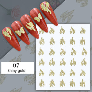 1PC Silver Gold Lines Stripe 3D Nail Sticker Geometric Waved Star Heart Self Adhesive Slider Papers Nail Art Transfer Stickers