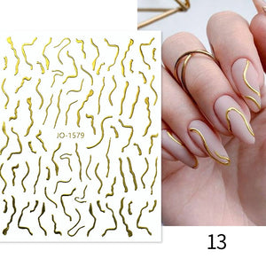1PC Silver Gold Lines Stripe 3D Nail Sticker Geometric Waved Star Heart Self Adhesive Slider Papers Nail Art Transfer Stickers