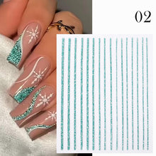Load image into Gallery viewer, 1PC Silver Gold Lines Stripe 3D Nail Sticker Geometric Waved Star Heart Self Adhesive Slider Papers Nail Art Transfer Stickers