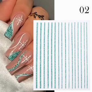1PC Silver Gold Lines Stripe 3D Nail Sticker Geometric Waved Star Heart Self Adhesive Slider Papers Nail Art Transfer Stickers