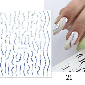 1PC Silver Gold Lines Stripe 3D Nail Sticker Geometric Waved Star Heart Self Adhesive Slider Papers Nail Art Transfer Stickers