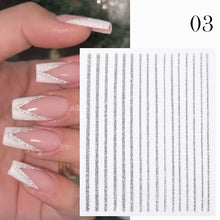 Load image into Gallery viewer, 1PC Silver Gold Lines Stripe 3D Nail Sticker Geometric Waved Star Heart Self Adhesive Slider Papers Nail Art Transfer Stickers