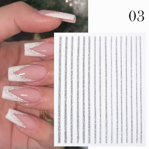 1PC Silver Gold Lines Stripe 3D Nail Sticker Geometric Waved Star Heart Self Adhesive Slider Papers Nail Art Transfer Stickers