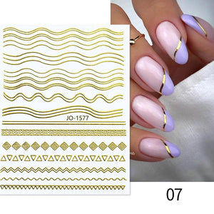 1PC Silver Gold Lines Stripe 3D Nail Sticker Geometric Waved Star Heart Self Adhesive Slider Papers Nail Art Transfer Stickers