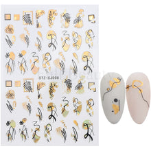 Load image into Gallery viewer, 3D Fall Nail Stickers Gold Leaf Cotton Flowers Transfer Decals Nail Adhesive Sliders Manicure 2022 Autumn Decorations TRSTZ-SJ