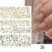 Load image into Gallery viewer, 1PC Silver Gold Lines Stripe 3D Nail Sticker Geometric Waved Star Heart Self Adhesive Slider Papers Nail Art Transfer Stickers