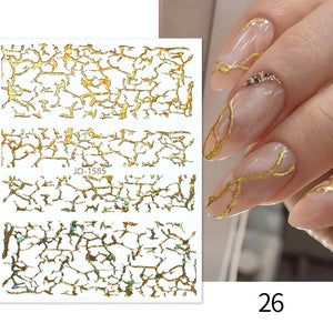 1PC Silver Gold Lines Stripe 3D Nail Sticker Geometric Waved Star Heart Self Adhesive Slider Papers Nail Art Transfer Stickers