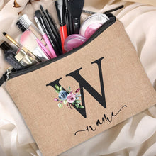 Load image into Gallery viewer, Customized Personalized Name Linen Cosmetic Bag Bridesmaid Clutch Outdoor Travel Beauty Makeup Bag Bachelor Party Lipstick Bag