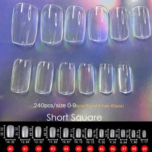 Gel Nails Extension System Full Cover Sculpted Clear Stiletto Coffin False Nail Tips 240pcs/bag