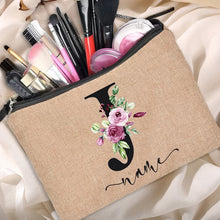 Load image into Gallery viewer, Customized Personalized Name Linen Cosmetic Bag Bridesmaid Clutch Outdoor Travel Beauty Makeup Bag Bachelor Party Lipstick Bag