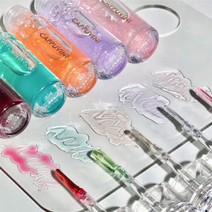 Transparent Crystal Jelly Lipgloss Shiny Clear Mirror Moisturizing Lip Balm Glitter Liquid Lipstick Lip Oil Fruit Taste Lip Tint