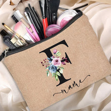 Load image into Gallery viewer, Customized Personalized Name Linen Cosmetic Bag Bridesmaid Clutch Outdoor Travel Beauty Makeup Bag Bachelor Party Lipstick Bag