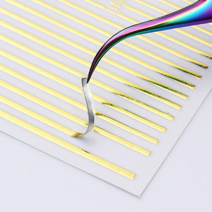 1PC Silver Gold Lines Stripe 3D Nail Sticker Geometric Waved Star Heart Self Adhesive Slider Papers Nail Art Transfer Stickers