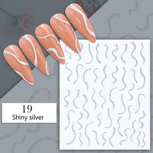 1PC Silver Gold Lines Stripe 3D Nail Sticker Geometric Waved Star Heart Self Adhesive Slider Papers Nail Art Transfer Stickers