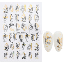 Load image into Gallery viewer, 3D Fall Nail Stickers Gold Leaf Cotton Flowers Transfer Decals Nail Adhesive Sliders Manicure 2022 Autumn Decorations TRSTZ-SJ