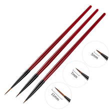Load image into Gallery viewer, 3Pcs French Stripe Nail Art Liner Brush Set 3D Tips Line Stripes DIY Drawing Pen UV Gel Brushes Painting Pen Manicure Tools