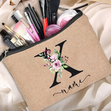 Load image into Gallery viewer, Customized Personalized Name Linen Cosmetic Bag Bridesmaid Clutch Outdoor Travel Beauty Makeup Bag Bachelor Party Lipstick Bag