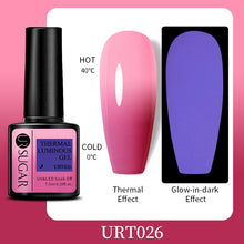 Load image into Gallery viewer, UR SUGAR 7.5ml Thermal Ultra-thin Glitter Gel Soak Off UV Gel Color-chaging Snowflake Temperature Color Change Nail Art Varnish