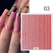 Load image into Gallery viewer, 1PC Silver Gold Lines Stripe 3D Nail Sticker Geometric Waved Star Heart Self Adhesive Slider Papers Nail Art Transfer Stickers