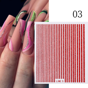 1PC Silver Gold Lines Stripe 3D Nail Sticker Geometric Waved Star Heart Self Adhesive Slider Papers Nail Art Transfer Stickers