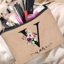 Load image into Gallery viewer, Customized Personalized Name Linen Cosmetic Bag Bridesmaid Clutch Outdoor Travel Beauty Makeup Bag Bachelor Party Lipstick Bag