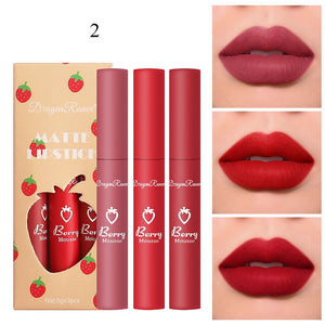 3 Pcs Sweet Liquid Lipstick Set Matte Velvet Lip Glaze Waterproof Long Lasting Non-marking Natural Lip Tint Cosmetic Kit YZL1