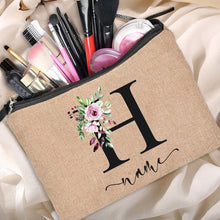 Load image into Gallery viewer, Customized Personalized Name Linen Cosmetic Bag Bridesmaid Clutch Outdoor Travel Beauty Makeup Bag Bachelor Party Lipstick Bag