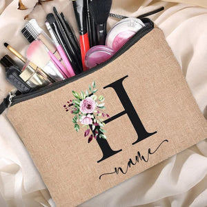 Customized Personalized Name Linen Cosmetic Bag Bridesmaid Clutch Outdoor Travel Beauty Makeup Bag Bachelor Party Lipstick Bag