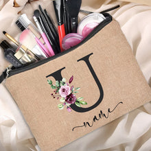 Load image into Gallery viewer, Customized Personalized Name Linen Cosmetic Bag Bridesmaid Clutch Outdoor Travel Beauty Makeup Bag Bachelor Party Lipstick Bag