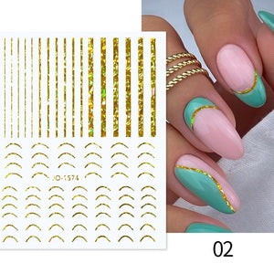1PC Silver Gold Lines Stripe 3D Nail Sticker Geometric Waved Star Heart Self Adhesive Slider Papers Nail Art Transfer Stickers