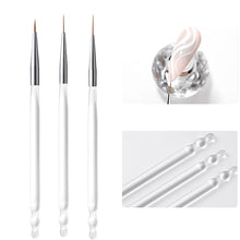 Load image into Gallery viewer, 3Pcs French Stripe Nail Art Liner Brush Set 3D Tips Line Stripes DIY Drawing Pen UV Gel Brushes Painting Pen Manicure Tools
