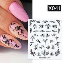 Load image into Gallery viewer, Harunouta Black Lines Flower Leaves Water Decals Stickers Floral Face Marble Pattern Slider For Nails Summer Nail Art Decoration