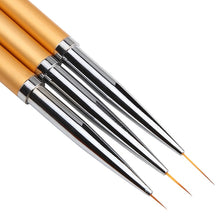Load image into Gallery viewer, 3Pcs French Stripe Nail Art Liner Brush Set 3D Tips Line Stripes DIY Drawing Pen UV Gel Brushes Painting Pen Manicure Tools