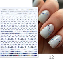Load image into Gallery viewer, 1PC Silver Gold Lines Stripe 3D Nail Sticker Geometric Waved Star Heart Self Adhesive Slider Papers Nail Art Transfer Stickers