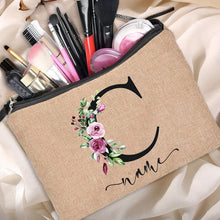 Load image into Gallery viewer, Customized Personalized Name Linen Cosmetic Bag Bridesmaid Clutch Outdoor Travel Beauty Makeup Bag Bachelor Party Lipstick Bag